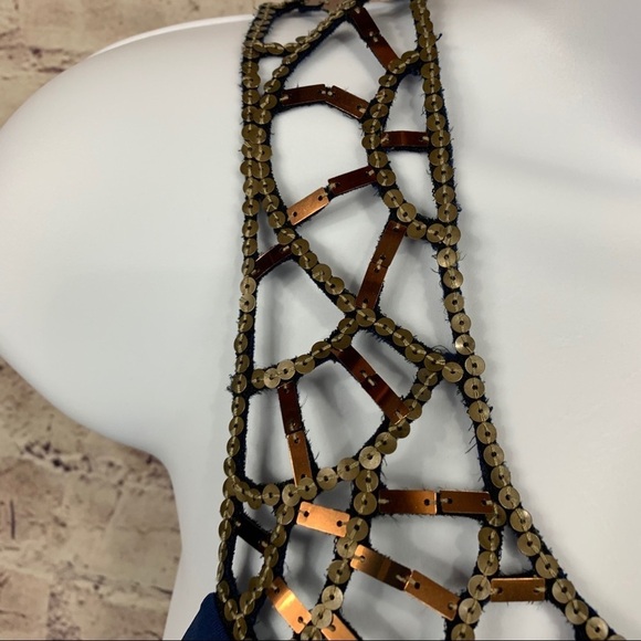 BCBGMAXAZRIA Blue Sequin Embellished Cut Out Neck Sleeveless Mini Dress - Picture 7 of 14